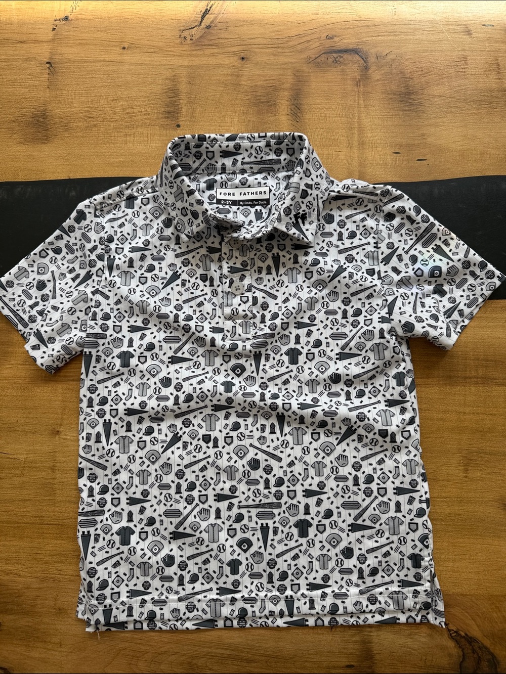 Boys' White Short-Sleeve Polo with Black Icon Print
